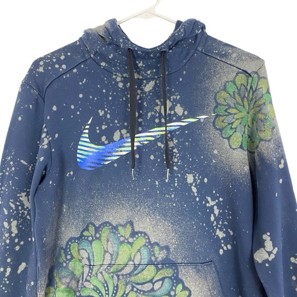 Nike Upcycled Sweatshirt Hoodie Pullover Mens Small Unisex Blue Logo Stencil - Picture 3 of 10